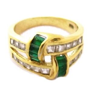 Vintage Gold Vermeil over sterling‎ Silver 925 Green Stone Ring Size 10